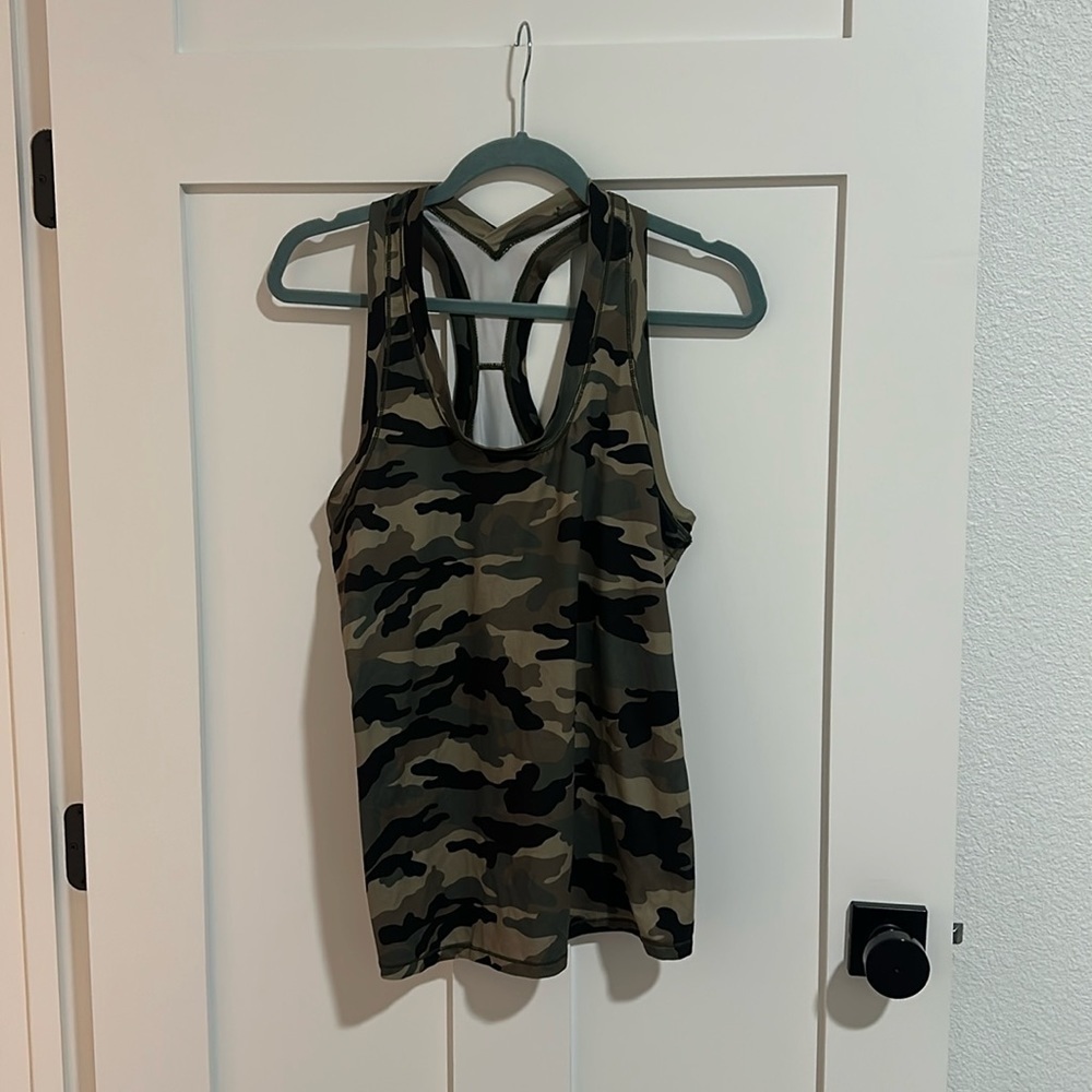 Rae Mode Women's L Athletic Racerback Tank Top Green Camo Print Gorpcore Workout
